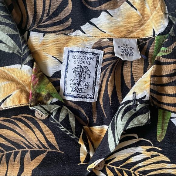 Roundtree & Yorke Mens Carribean/Hawaiian Yellow Canary Palm Leaf AOP Shirt 2X - Picture 6 of 6